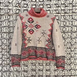 Y2K Christopher and Banks hand embroidered fair isle BoHo turtleneck sweater